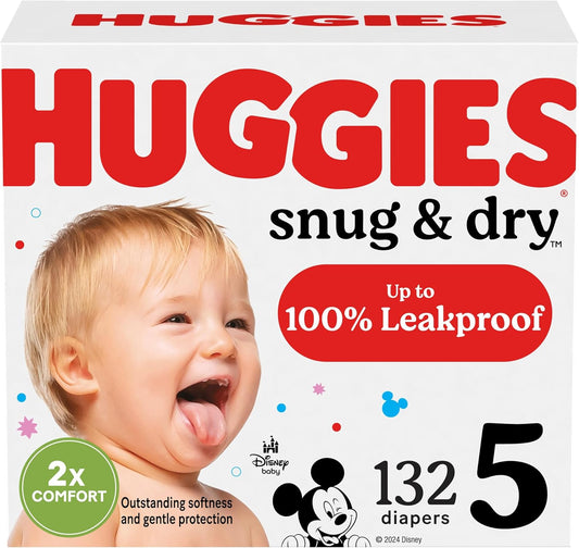 Huggies Size 5 Diapers, Snug & Dry Baby Diapers, Size 5 (27+ lbs), 132 Count, Packaging May Vary