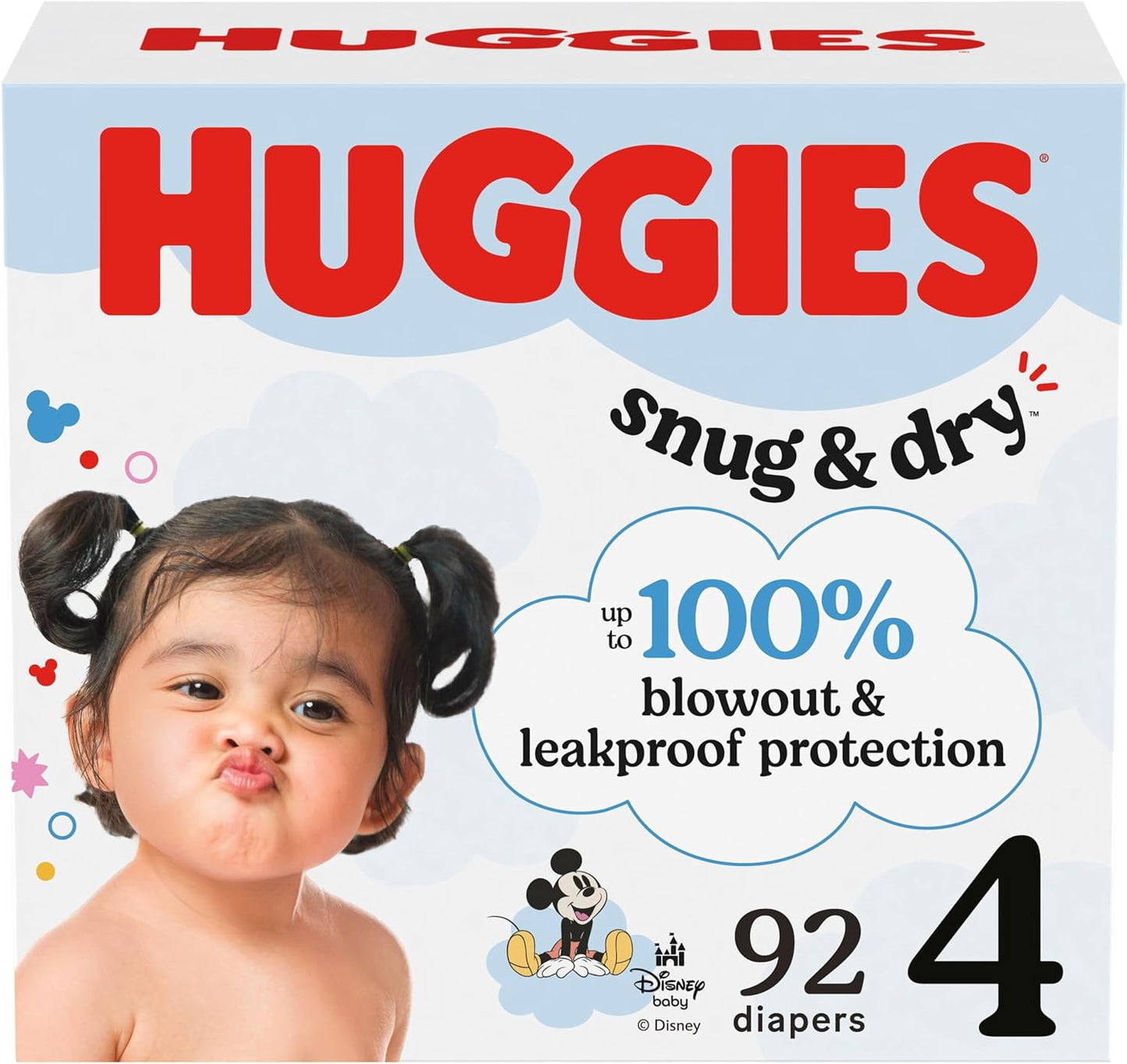Huggies Size 4 Diapers, Snug & Dry Baby Diapers, Size 4 (22-37 lbs), 92 Count, Packaging May Vary