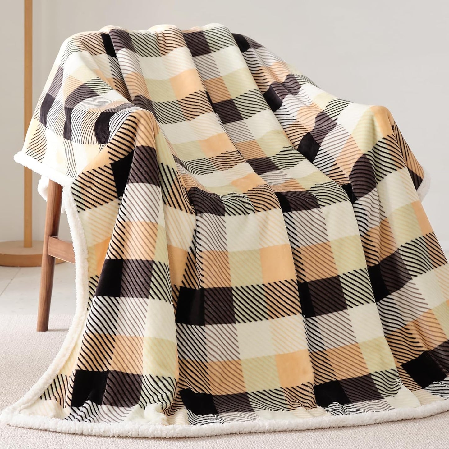 Touchat Sherpa Plaid Twin Blanket 60" X 70", Fuzzy Fluffy Soft Cozy Throw Blanket, Twin Size Plush Fleece Flannel Plush Microfiber Blanket for Couch Bed Sofa (Brown Color)