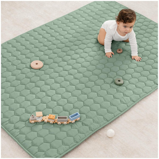Comfy Cubs Rectangle Kids Play Mat - Medium 48 x 72 inches Soft Quilted Baby Floor Mat with Non-Slip Bottom - Plush Design for Toddlers Playtime and Relaxation - Comfortable and Durable - Fern