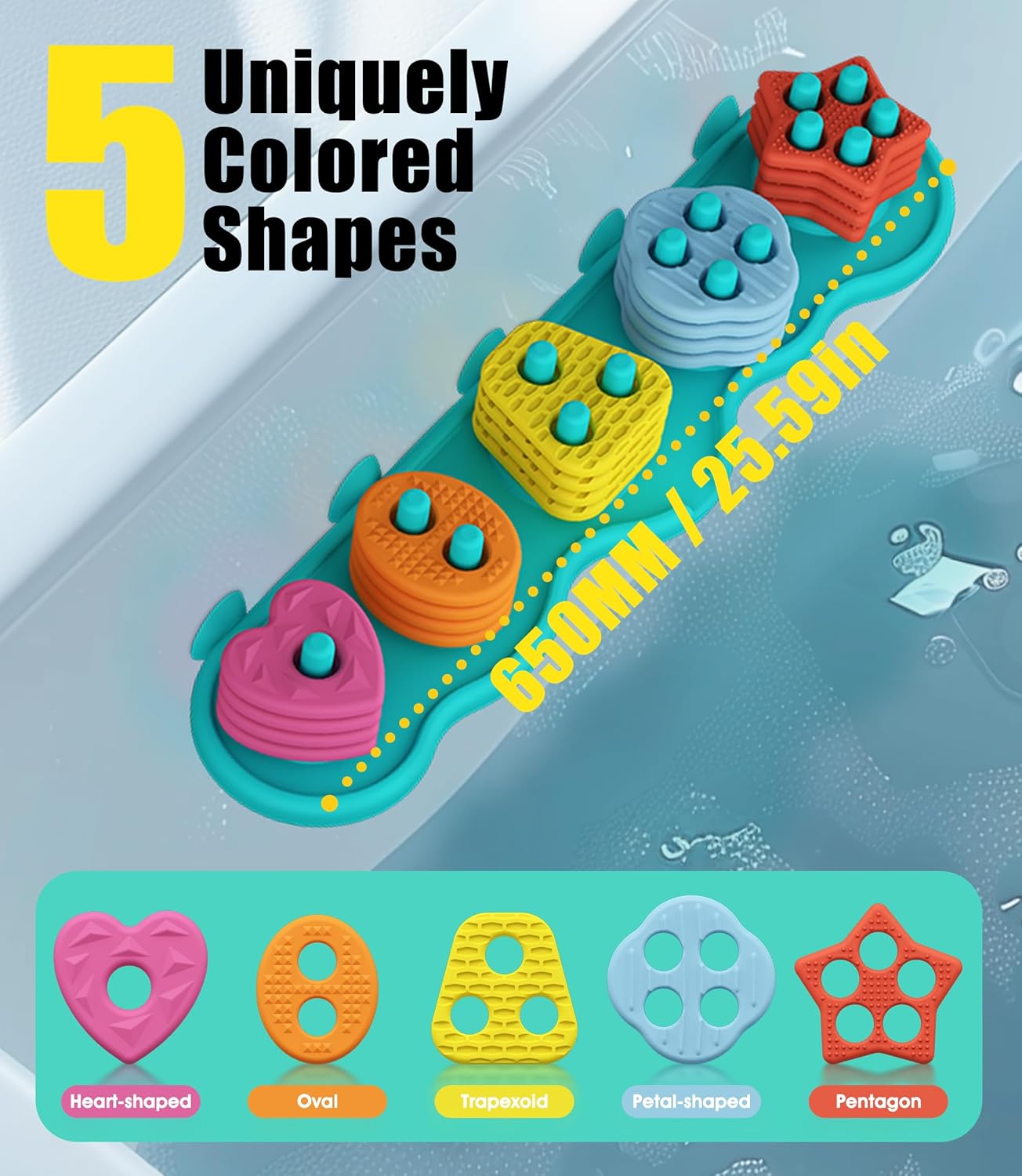 Baby Bath Toys Mold-Free Silicone Bath Toys, Sensory Shape Sorting & Stacking Set Includes 20 Floating Pieces, Early Learning Bathtub Toys for Toddlers