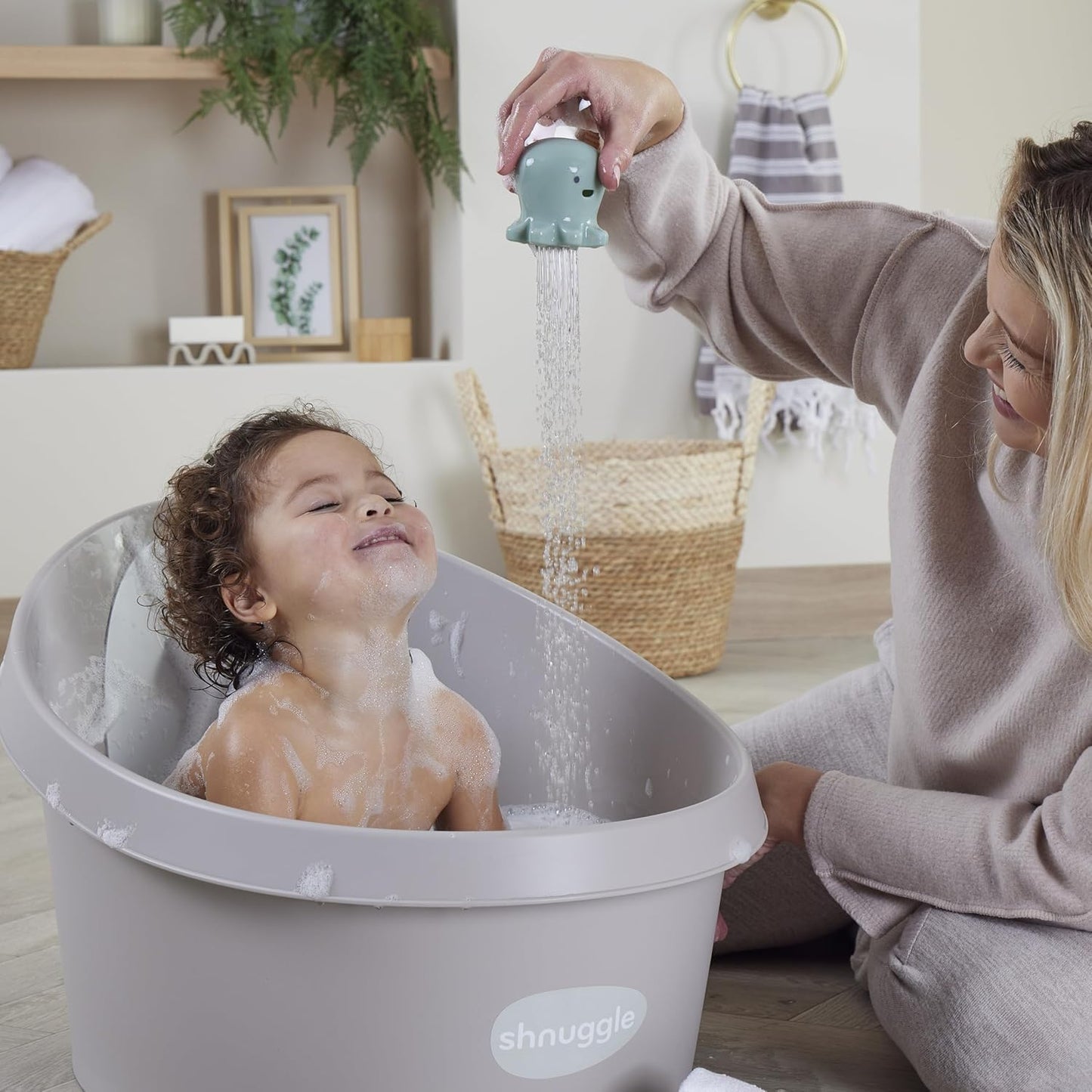 Toddler Bath Tub | Larger Bath for Bigger Kids at Bathtime | Includes Warm and Soft Foam backrest | Grippy Anti-Slip Surface | Includes Easy Drain Bath Plug | Taupe Beige