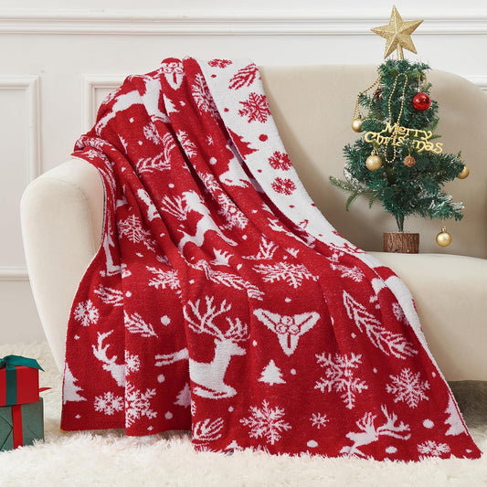 SeaRoomy Christmas Blanket, Ultra Soft Cozy Fuzzy Warm Reversible Knit Throw Blanket for Couch, Microfiber Lightweight Knitted Blanket Holiday Theme Home Christmas Decor (Reindeer, 51"×63")