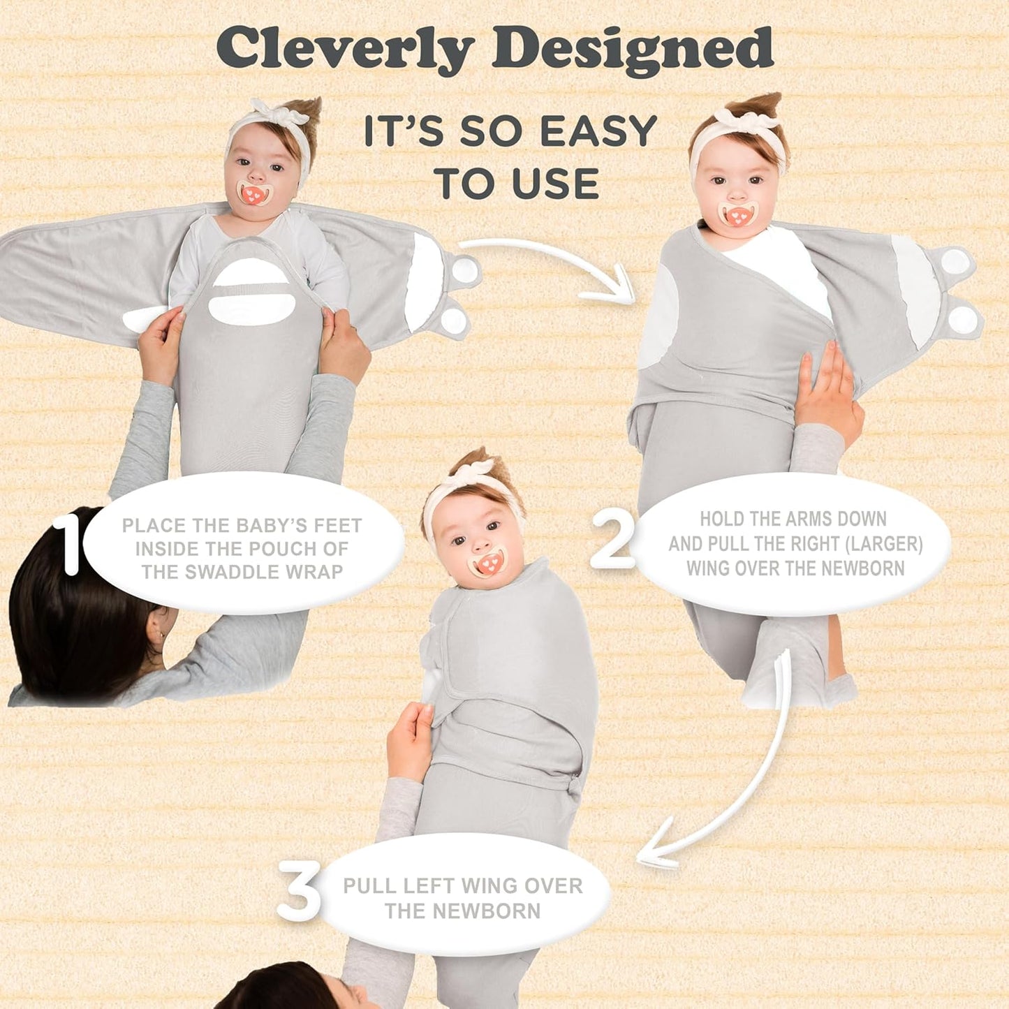 Bublo Baby Swaddles for Newborn Girls - 3 Pack Baby Swaddle Sleep Sacks - 3-6 Months - Pastel Grey-White Solid