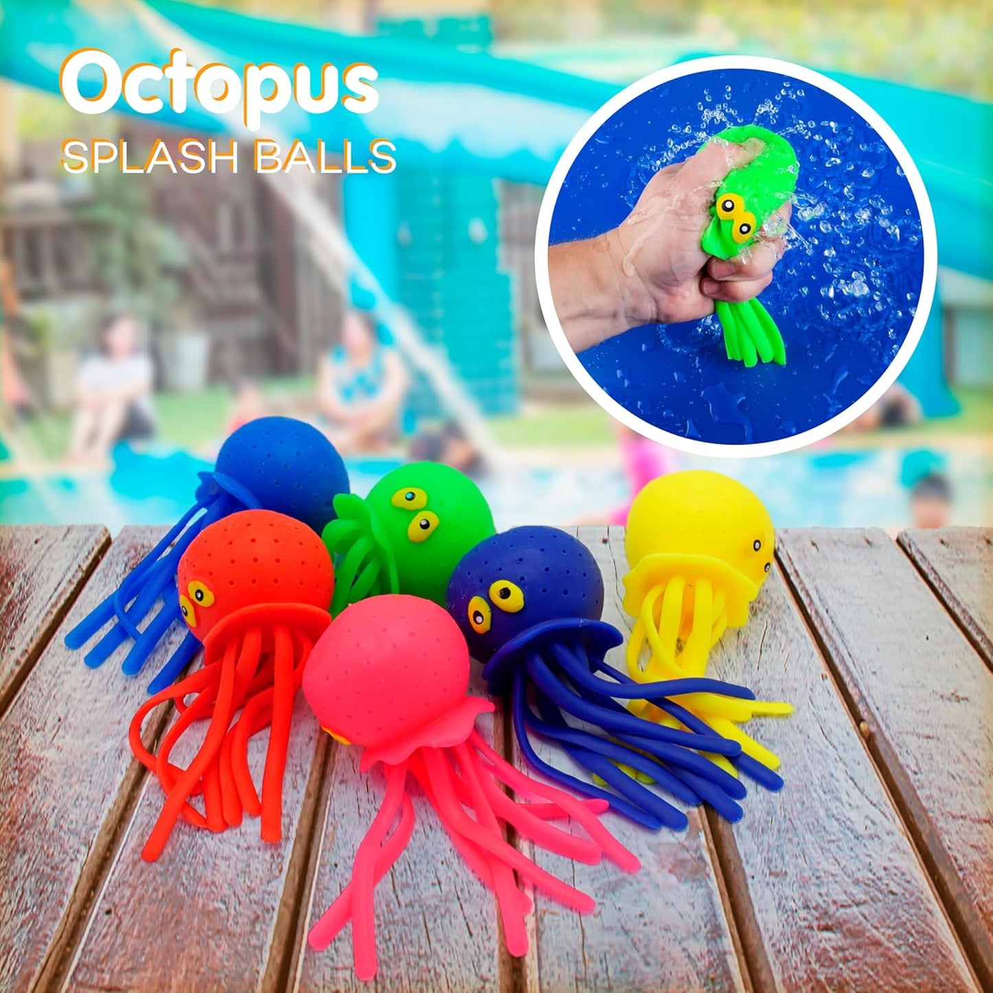 4E's Novelty Octopus Water Balls - Pack of 6 - Pool Toys for Kids Sensory Absorbent Water Splash Balls Bomb, Toddler Bath Toy, Swimming Pool Floating Swim Toys Outdoor Activity & Game