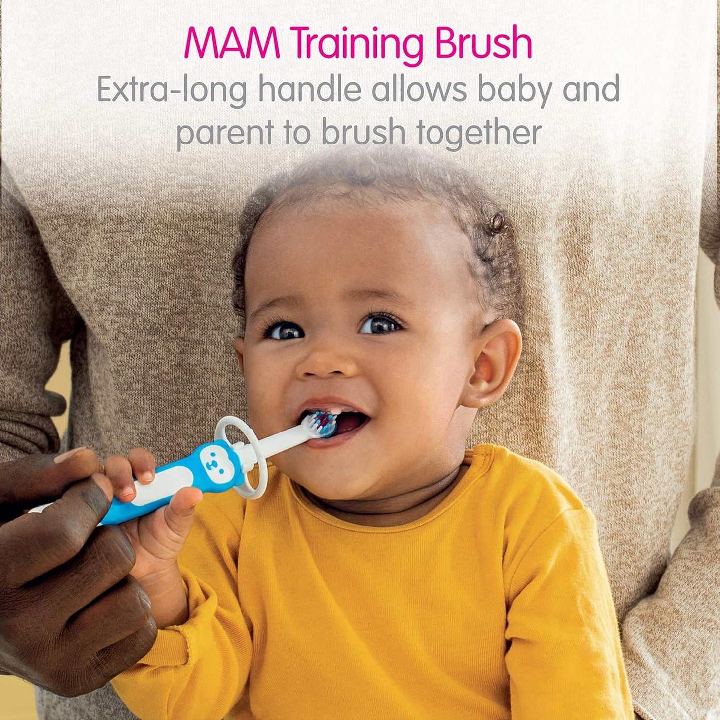MAM Learn to Brush Set (1 Baby's Brush Toothbrush, 1 Training Brush, 1 Safety Shield), Baby Toothbrushes with Brushy The Bear, Interactive App, for Boys 5+ Months, Blue