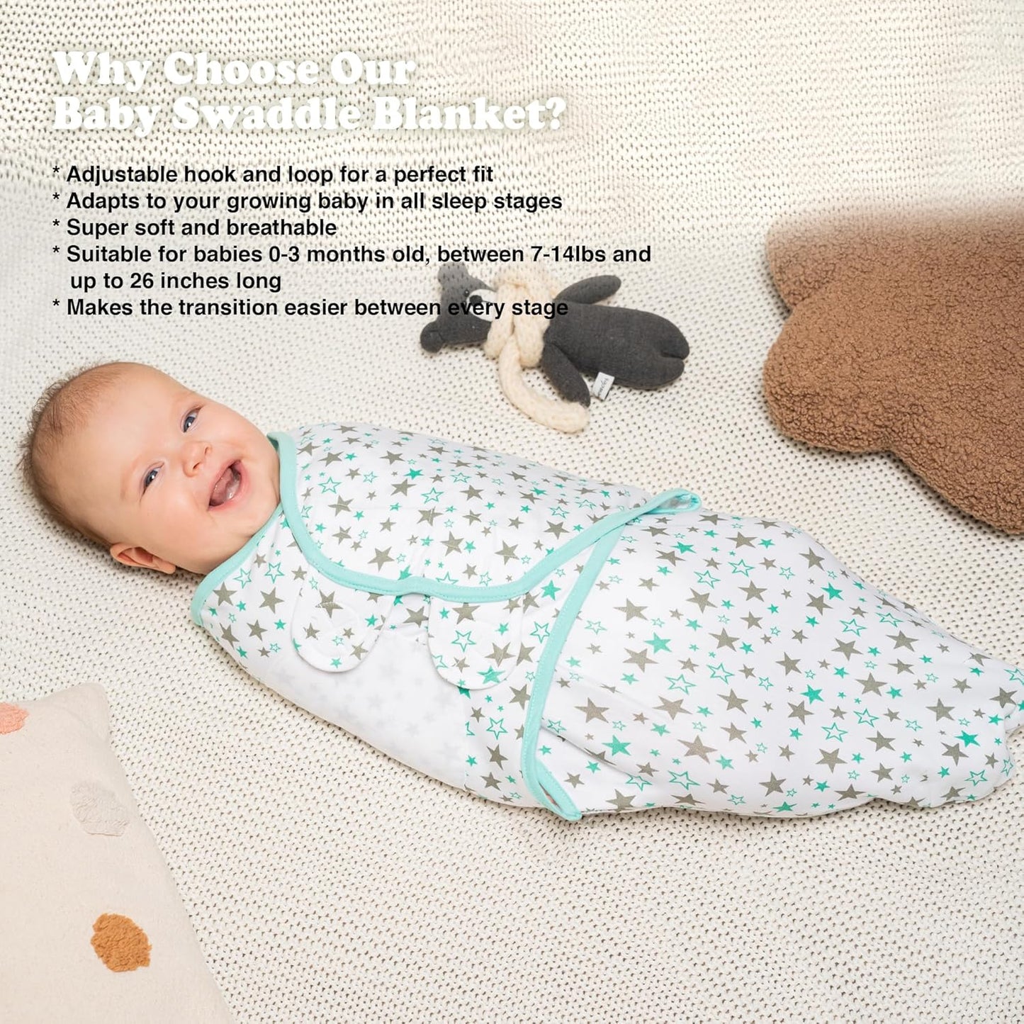 Bublo Baby Preemie Swaddles 4-7 lbs - 3-Pack Premature Babies Swaddle Sleep Sack - Premature Infant Sleeping Sack - Easy Adjustable Baby Swaddle Blanket Wrap Boy Girl (Aqua)