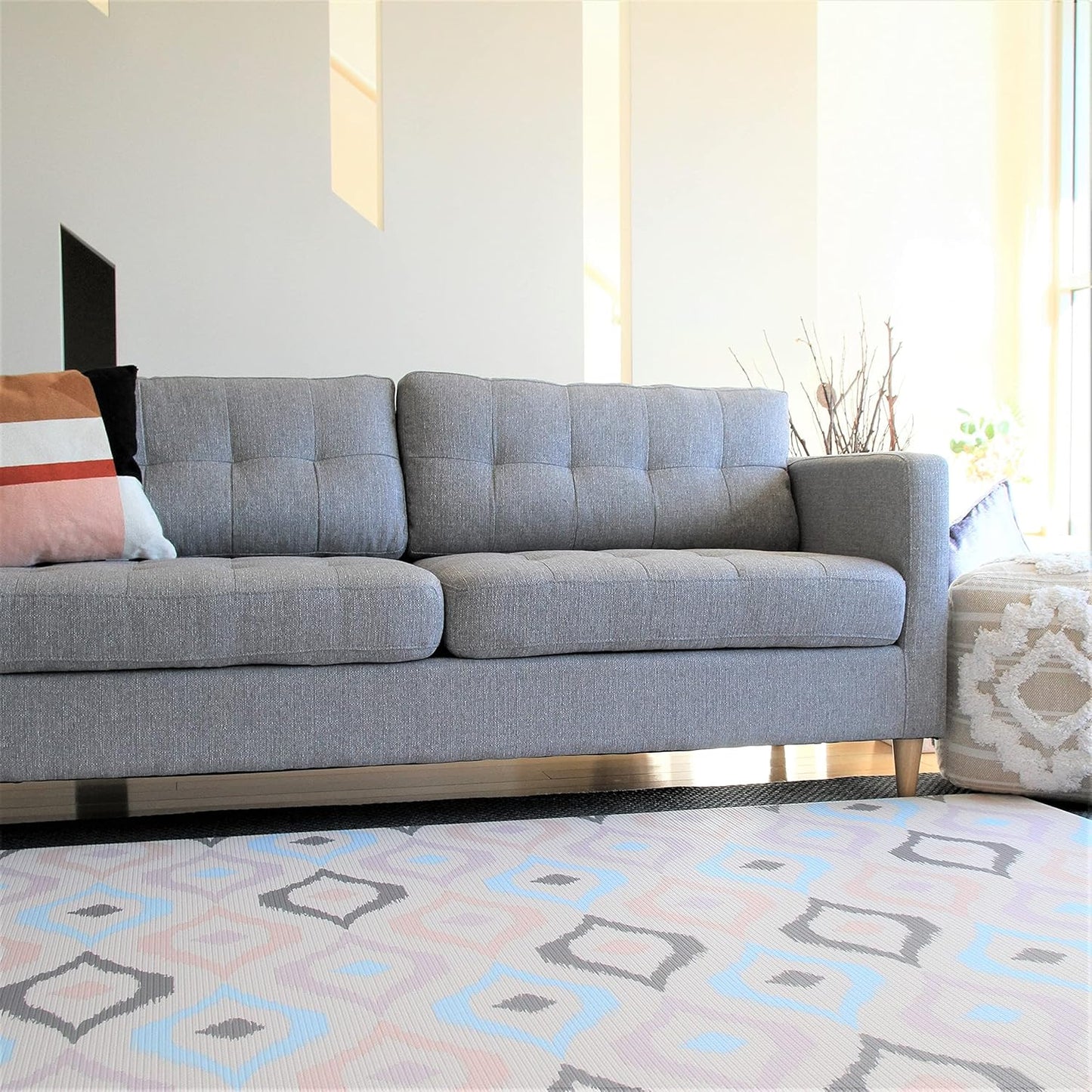 Cushmat Stylish Reversible Foam Play Mat (Large, Luxe NAT - Sage Grey Star) - Soft, Waterproof, Durable Play mat for Infants, Babies, Toddler, Kids & Grownup - 6.5ft x 4.5ft