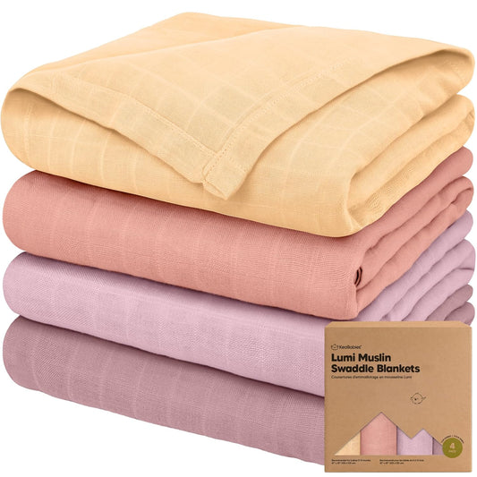 4-Pack Muslin Swaddle Blankets for Boys, Girls - Organic Baby Swaddles for Newborns, Soft & Breathable Receiving Baby Blankets for Girl, Boy, Neutral, Newborn Essentials Gift (Lavender)
