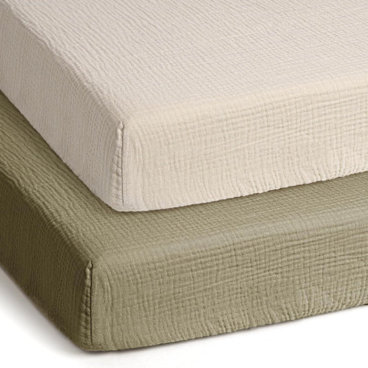 lulumoon Pack and Play Sheets Muslin: Cotton Fitted Sheets for Graco Pack N Play - Soft Playard Sheets for Boys and Girls 2Pack