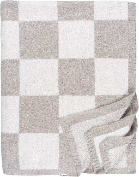 Gerber Unisex Baby Cozy Soft Silky Mink Checkerboard Grid Blanket, Tan Check, One Size