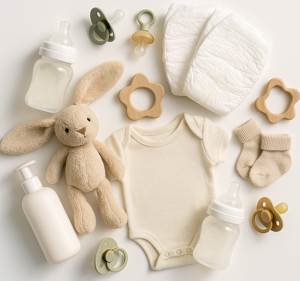 circle photo of baby products, make a real photo
